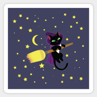 Flying Witch Cat Sticker